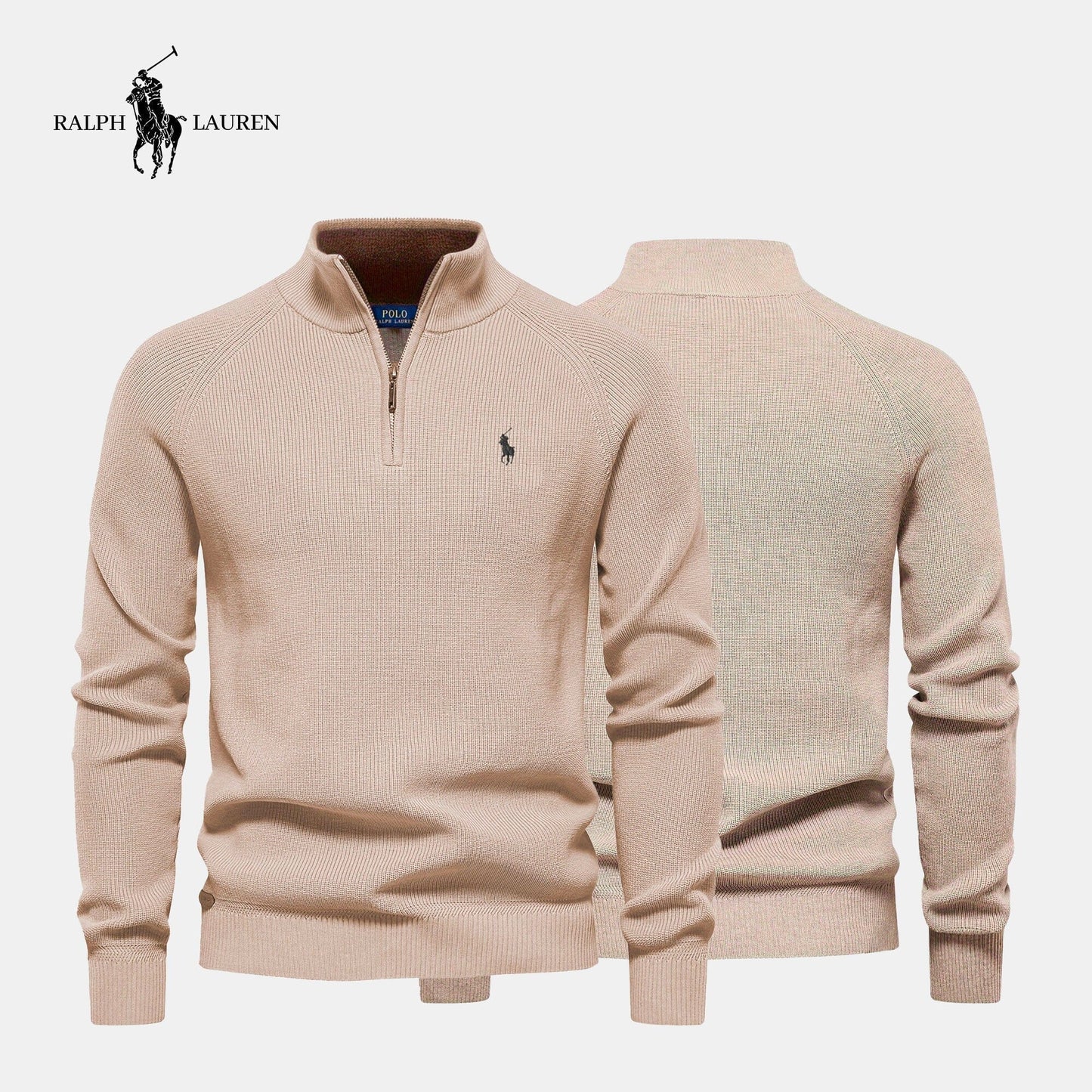 Zipped Collar Sweater + Free Watch Parijan Beige S
